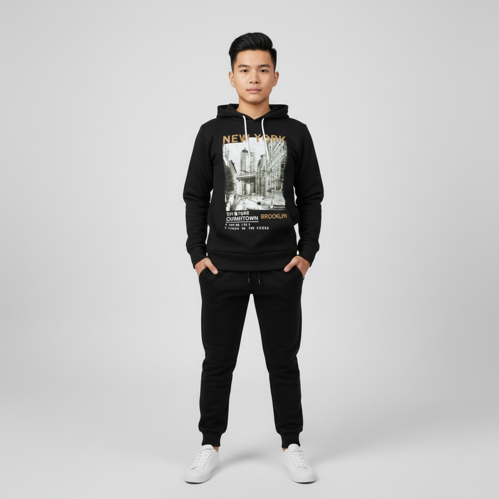 SAS Kids Black Hoodie Set | New York Downtown Streetwear